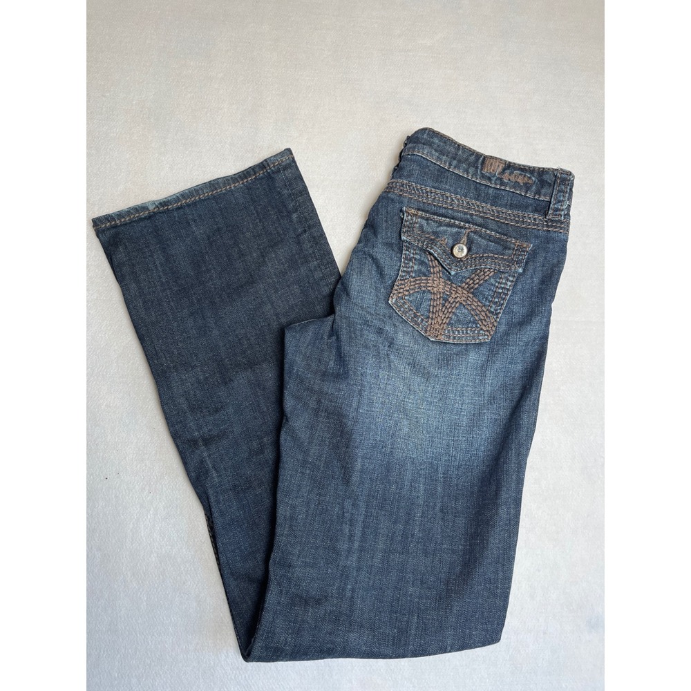 Y2K KUT from the Kloth Women 10 Dark Wash Embroidered Flap Pocket Bootcut Jeans